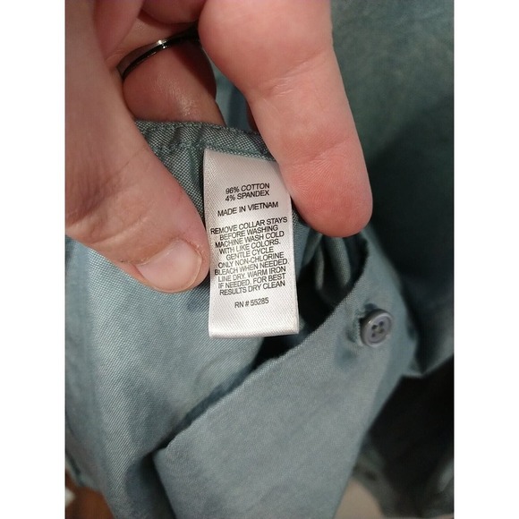 Express Men 1MX Fitted Long Sleeve Collared Button Teal Shirt. Size L - Picture 10 of 12